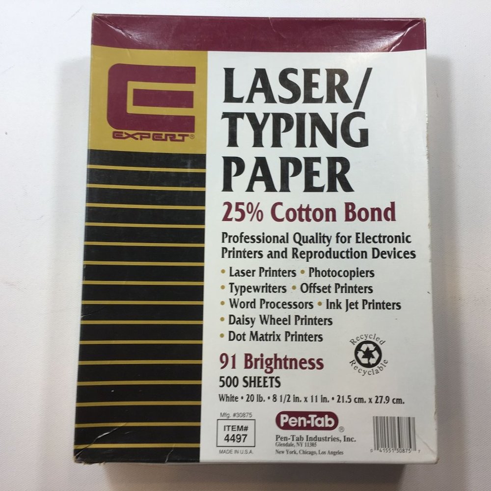 Expert Laser White Typing Paper 25% Cotton Bond 91 Brightness Item# 4497 8.5"x11